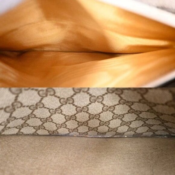 GUCCI Logo Sherry GG Pattern 2set Hand Bag PVC Leather Brown Italy 86TA227 - Picture 9 of 12
